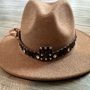 Brown Wide Brim Hat with Decorative Band